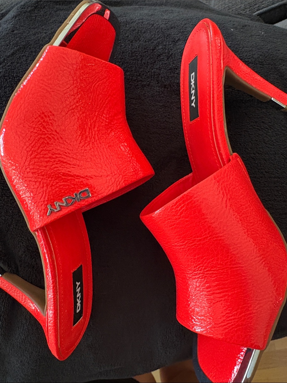 DKNY Dark Orange Patent Open-Toe Slide Mules